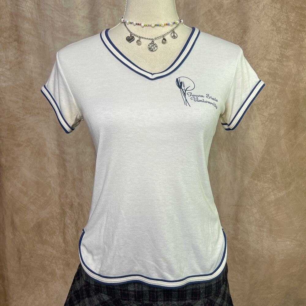 Vintage 70s Ringer T-Shirt Iowa State University V Neck Striped Retro College